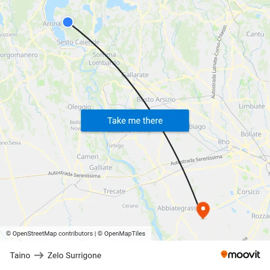 Taino to Zelo Surrigone map