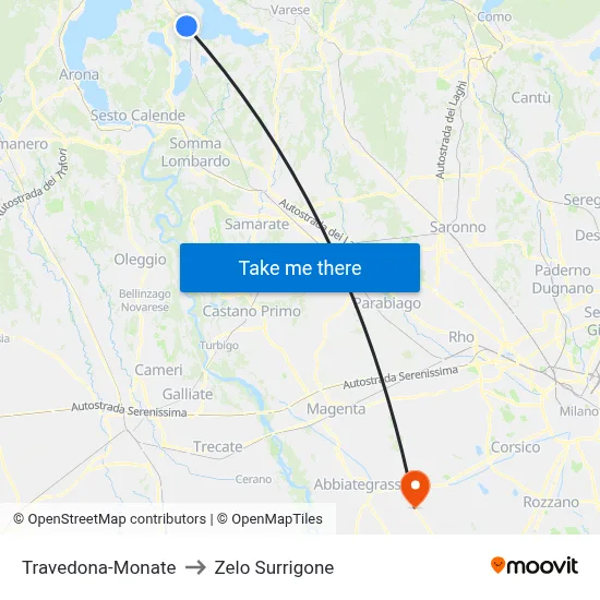 Travedona-Monate to Zelo Surrigone map