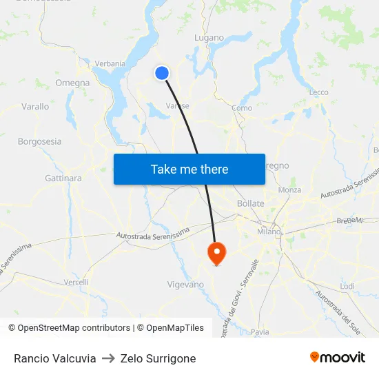 Rancio Valcuvia to Zelo Surrigone map