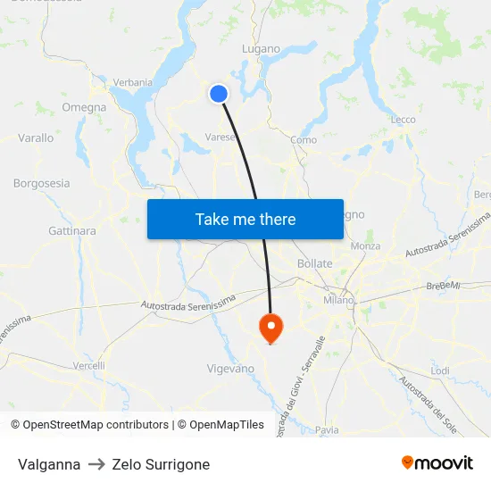 Valganna to Zelo Surrigone map