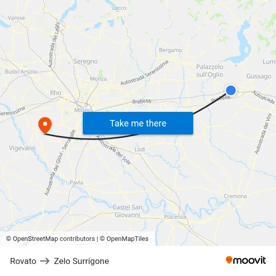 Rovato to Zelo Surrigone map