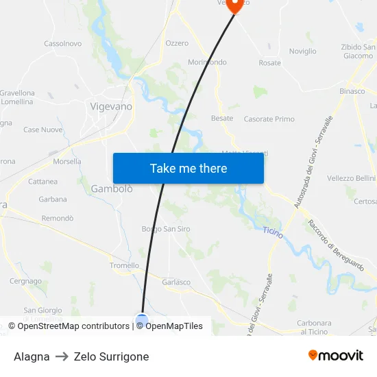 Alagna to Zelo Surrigone map