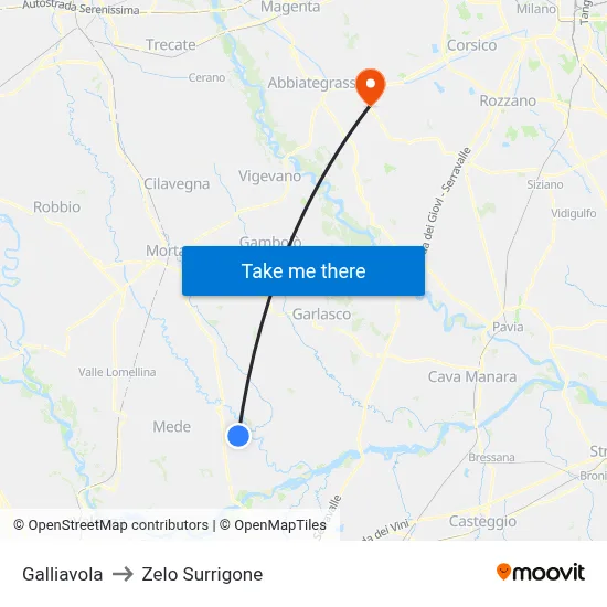 Galliavola to Zelo Surrigone map