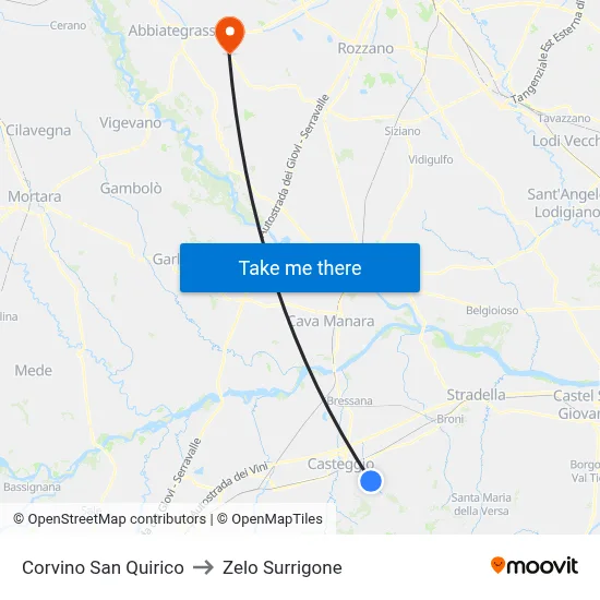 Corvino San Quirico to Zelo Surrigone map