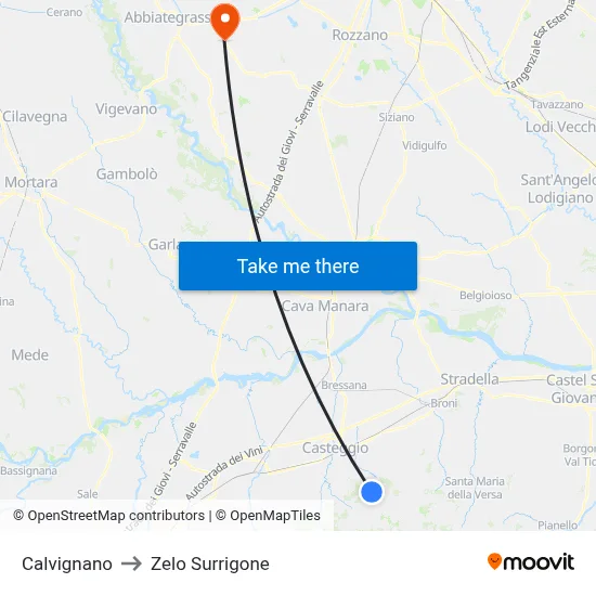 Calvignano to Zelo Surrigone map