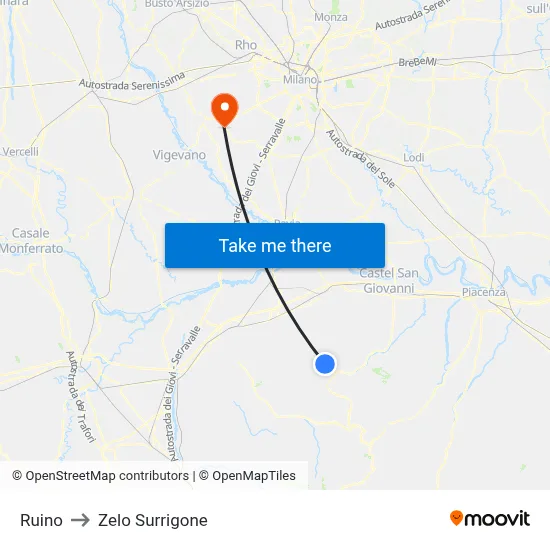 Ruino to Zelo Surrigone map
