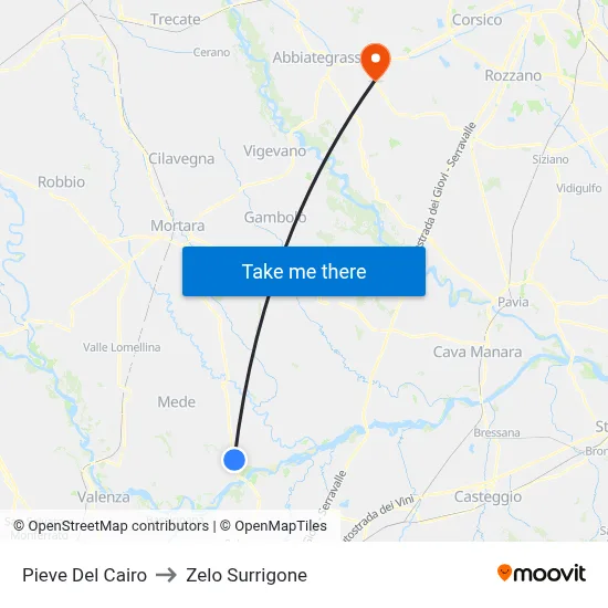 Pieve Del Cairo to Zelo Surrigone map