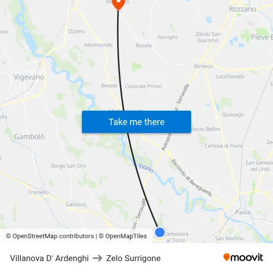 Villanova d'Ardenghi to Zelo Surrigone map