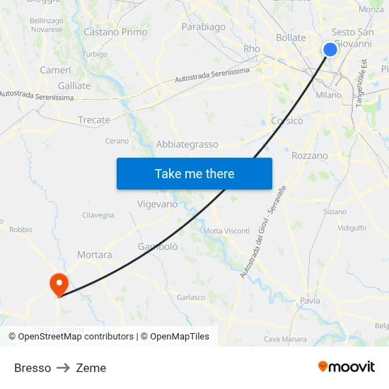 Bresso to Zeme map