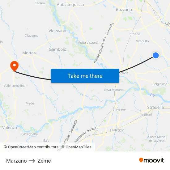 Marzano to Zeme map