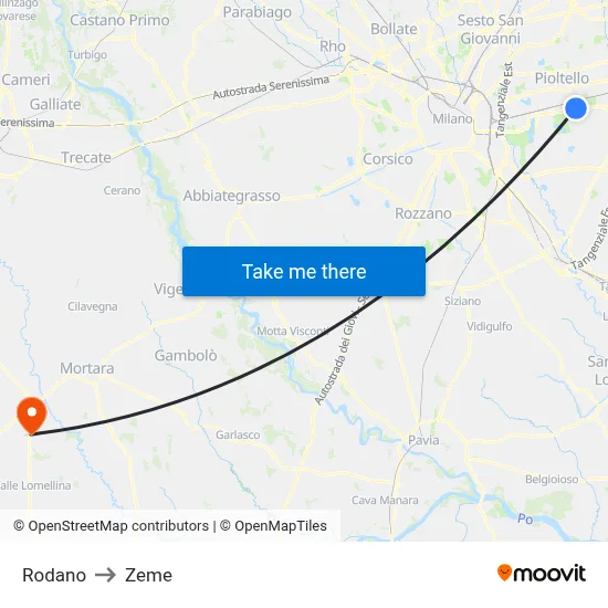 Rodano to Zeme map