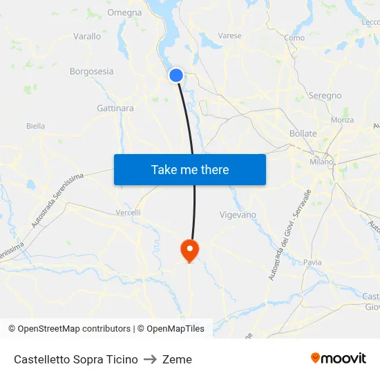 Castelletto Above Ticino to Zeme map
