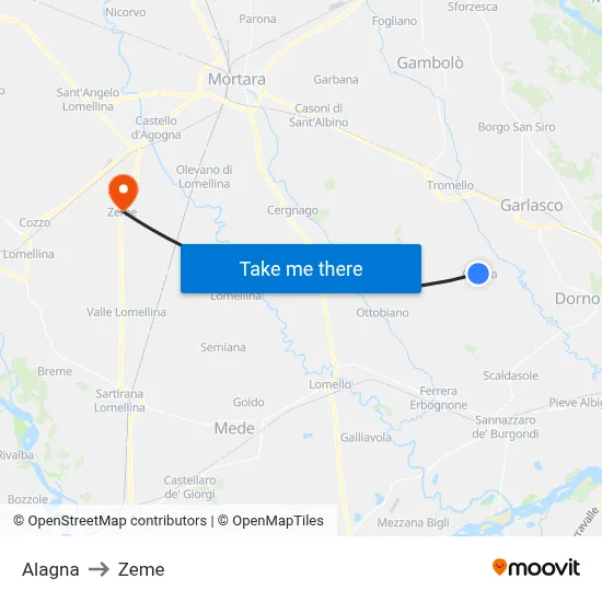 Alagna to Zeme map
