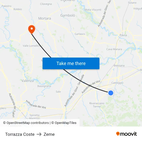 Torrazza Coste to Zeme map