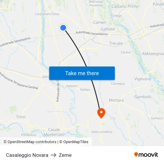 Casaleggio Novara to Zeme map