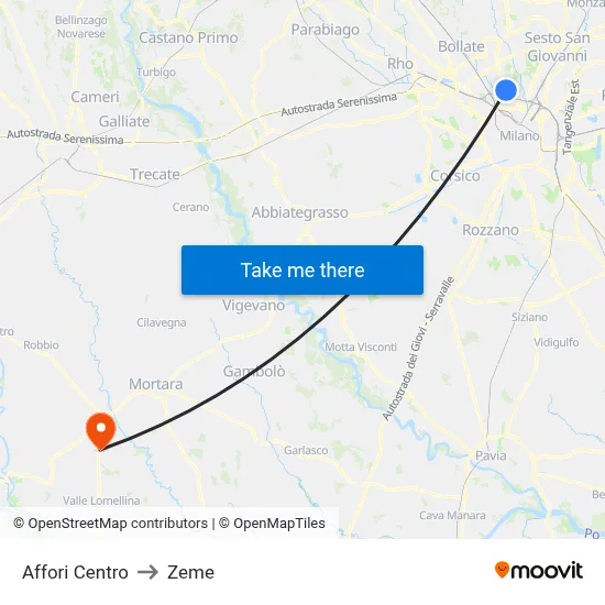Affori Centro to Zeme map