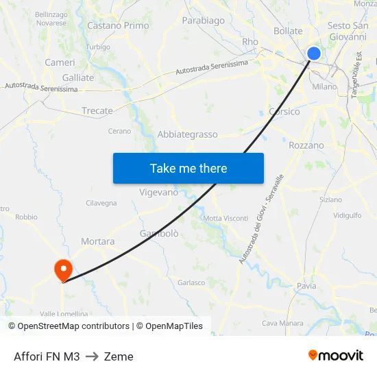 Affori FN M3 to Zeme map