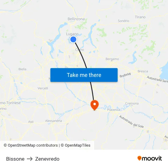 Bissone to Zenevredo map