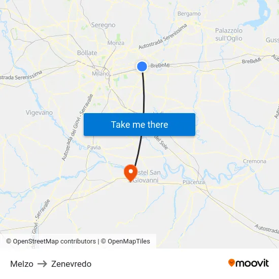 Melzo to Zenevredo map