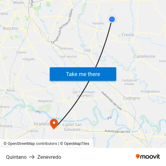 Quintano to Zenevredo map