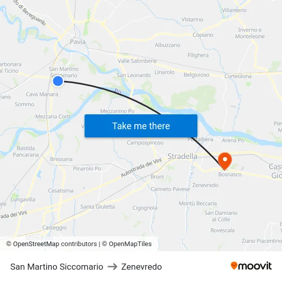 San Martino Siccomario to Zenevredo map