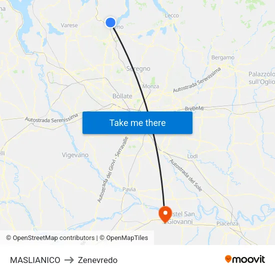 Maslianico to Zenevredo map