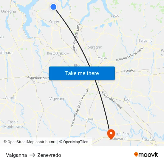 Valganna to Zenevredo map