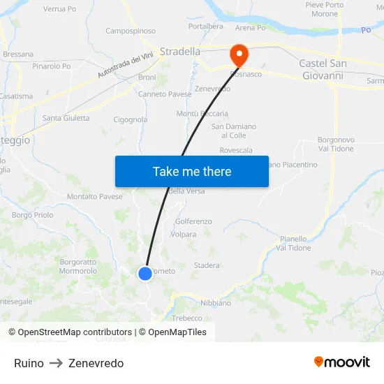 Ruino to Zenevredo map