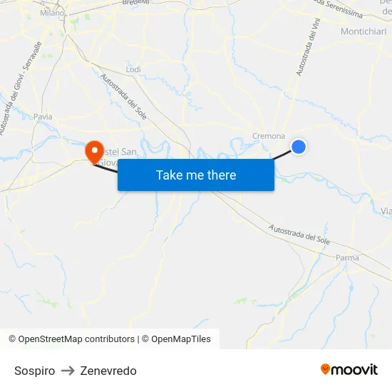 Sospiro to Zenevredo map