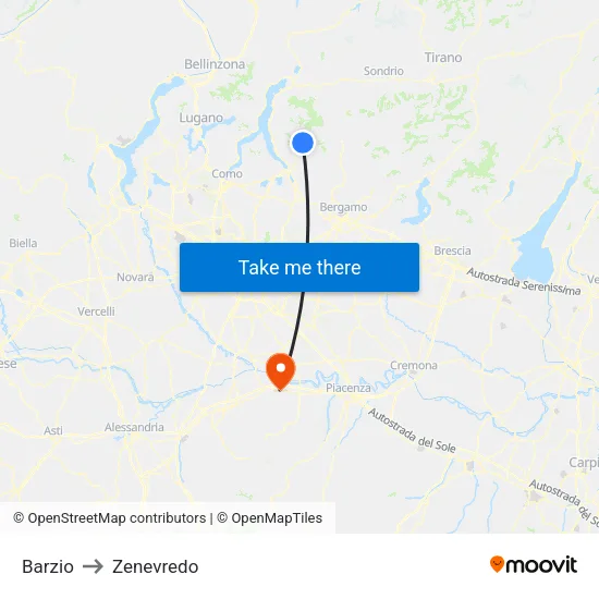 Barzio to Zenevredo map