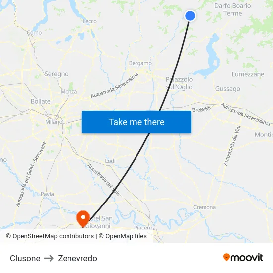 Clusone to Zenevredo map