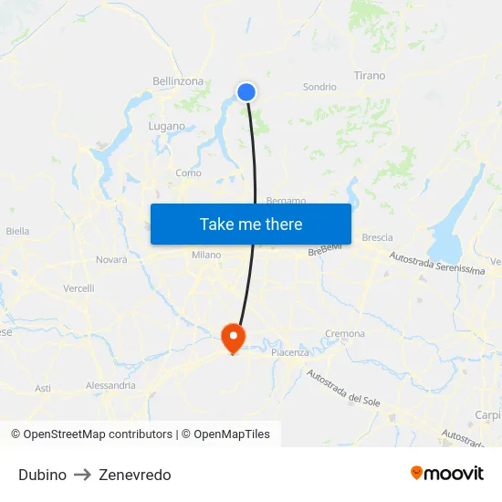 Dubino to Zenevredo map