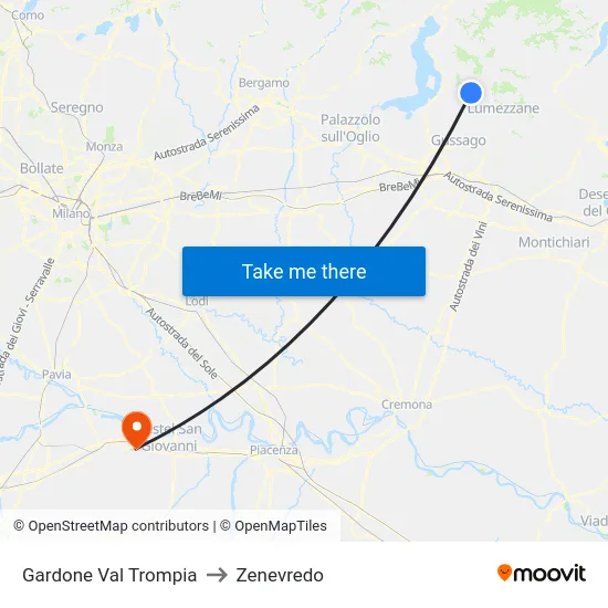 Gardone Val Trompia to Zenevredo map