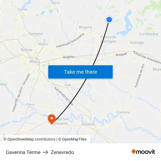 Gaverina Terme to Zenevredo map