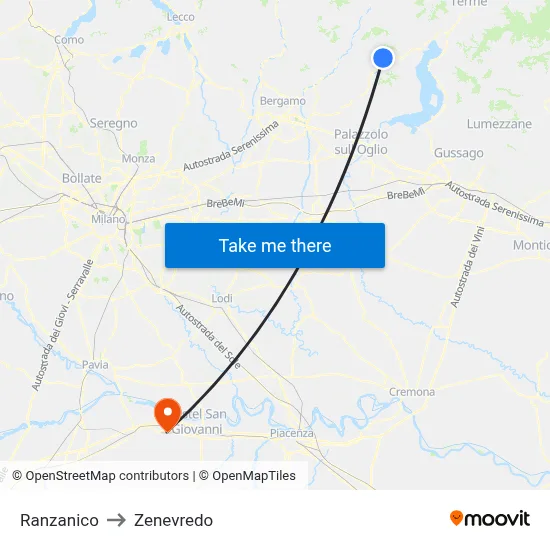 Ranzanico to Zenevredo map