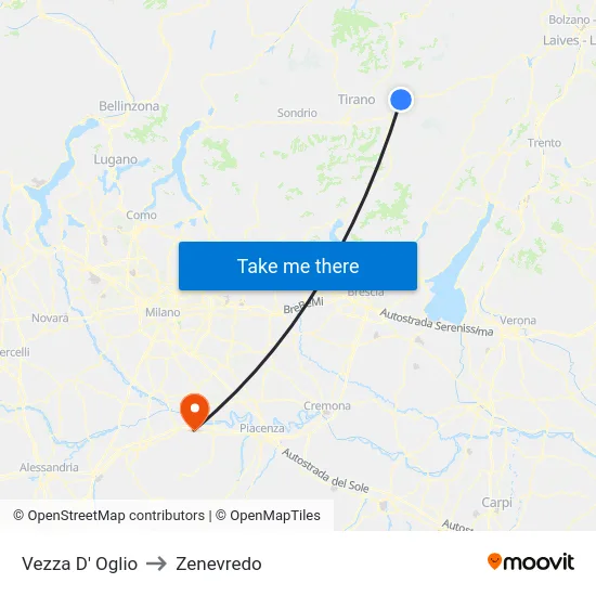 Vezza D' Oglio to Zenevredo map