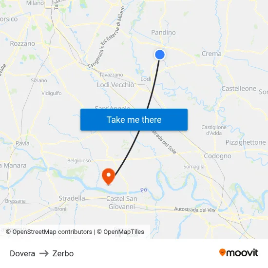 Dovera to Zerbo map