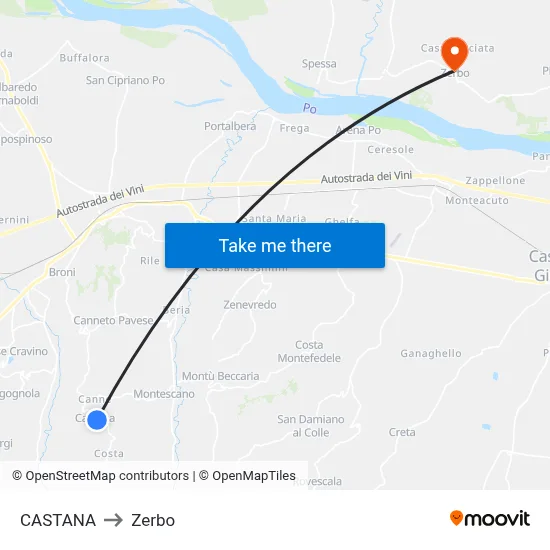 Castana to Zerbo map