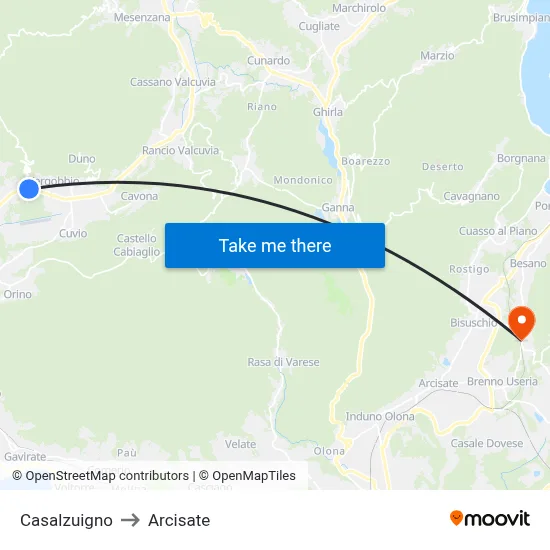 Casalzuigno to Arcisate map