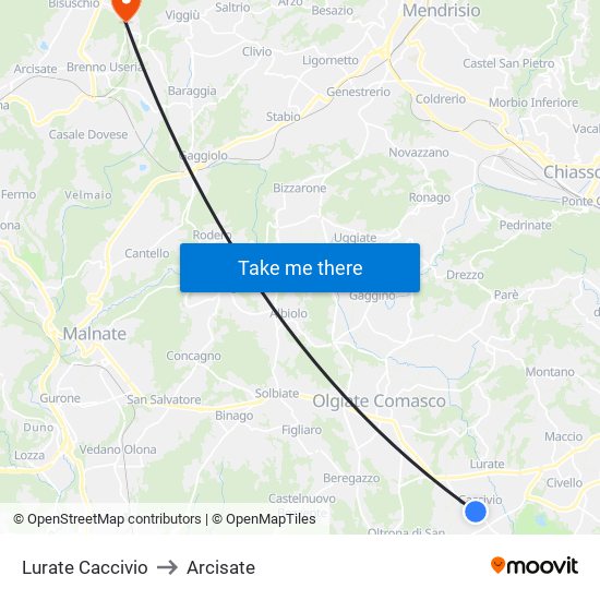 Lurate Caccivio to Arcisate map