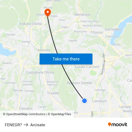Fenegro to Arcisate map