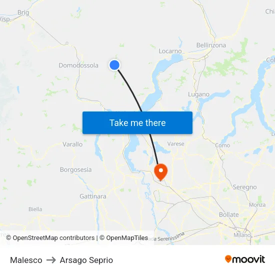 Malesco to Arsago Seprio map