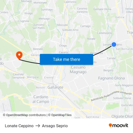 Lonate Ceppino to Arsago Seprio map