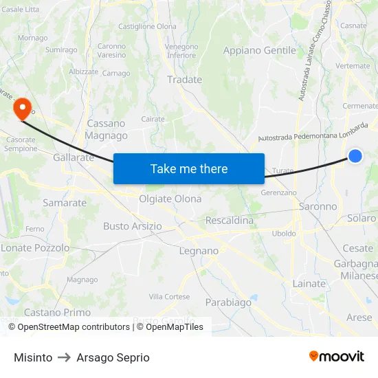 Misinto to Arsago Seprio map