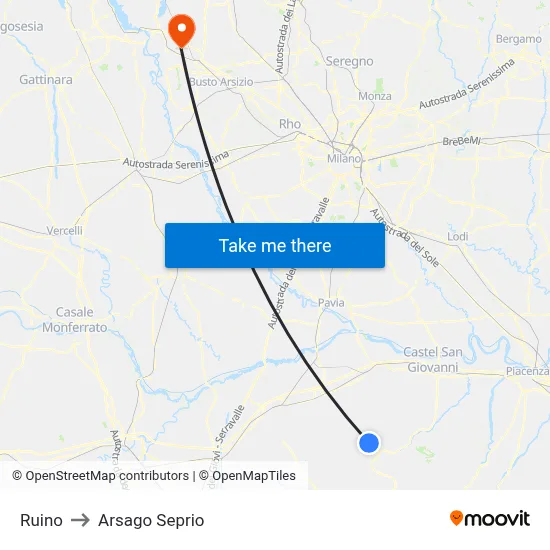 Ruino to Arsago Seprio map