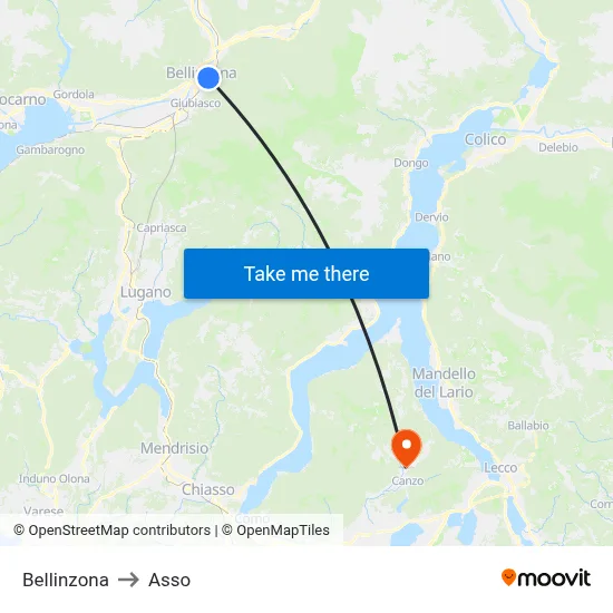 Bellinzona to Asso map