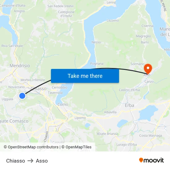 Chiasso to Asso map