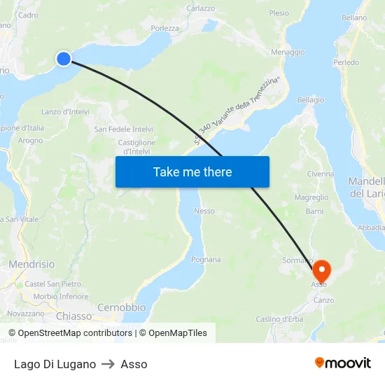 Lake of Lugano to Asso map