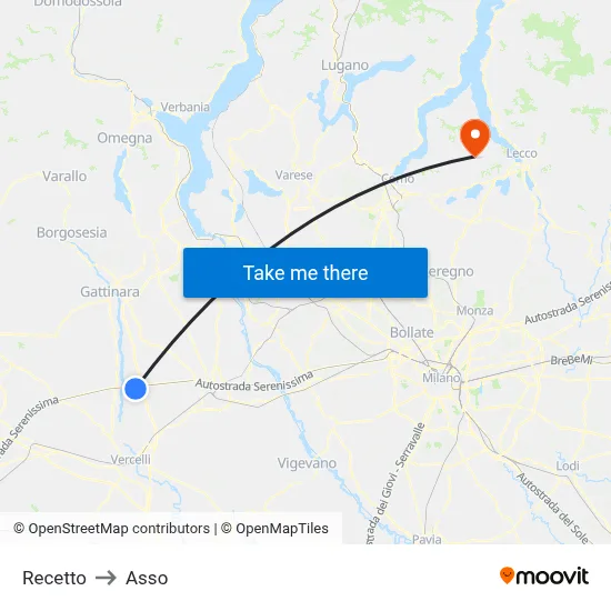 Recetto to Asso map