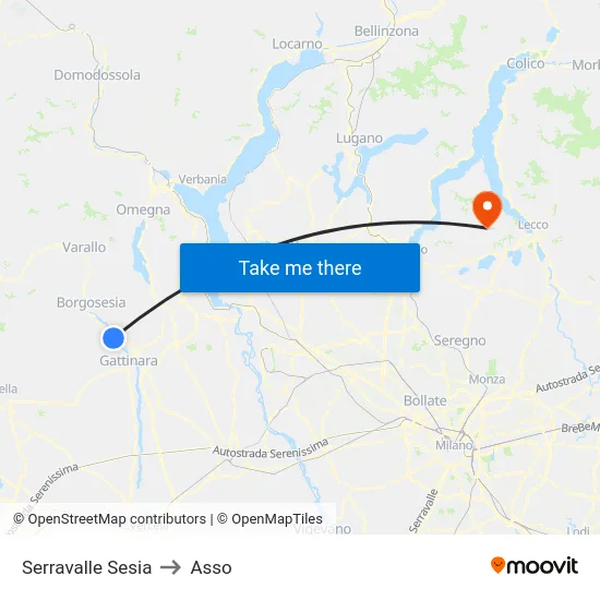 Serravalle Sesia to Asso map